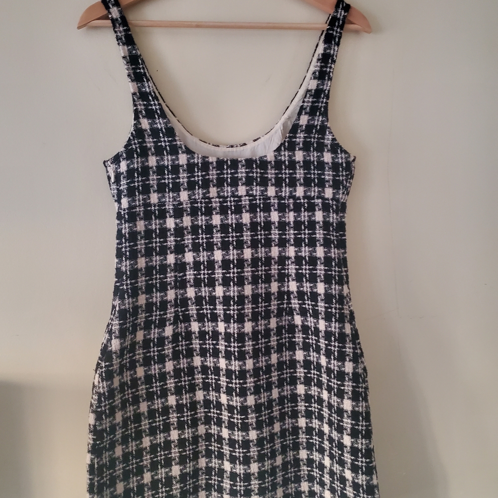Chic Black and White Plaid Dress - Picture 3 of 6
